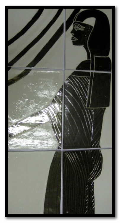 Scorpion. A set of 6 ceramic wall tiles combining to form an image of the egyptian goddess Serket